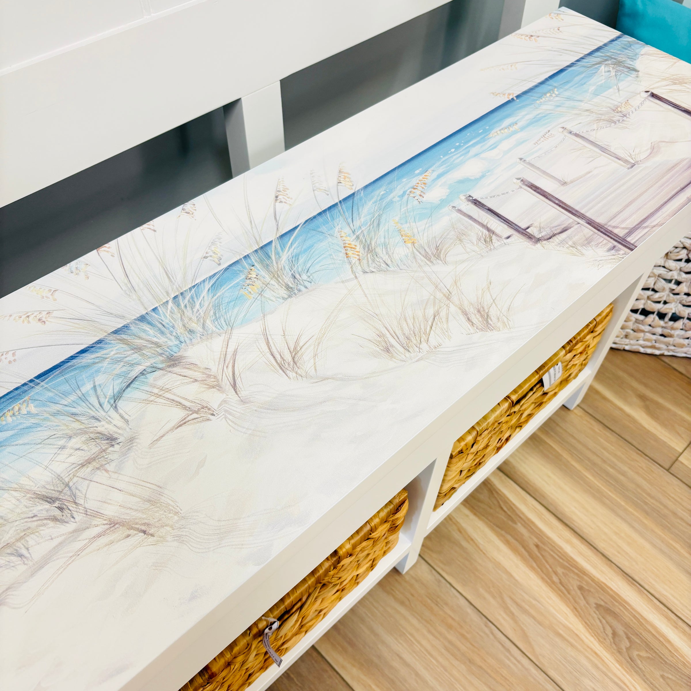 Long Bench w/ 3 Removable Baskets w/ Anastasia Musick Artwork