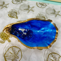 Large Oyster Shells Painted and Inlayed with Sand & Seaglass & Resin