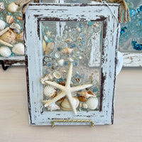 Coastal Glass Art w/ Shells, Glass, Resin, Sand- 4"x 6"