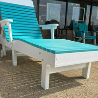 Aruba Blue on White Poly Outdoor Furniture Chaise Lounge Chair - Sunshine & Sweet Pea's Coastal Decor