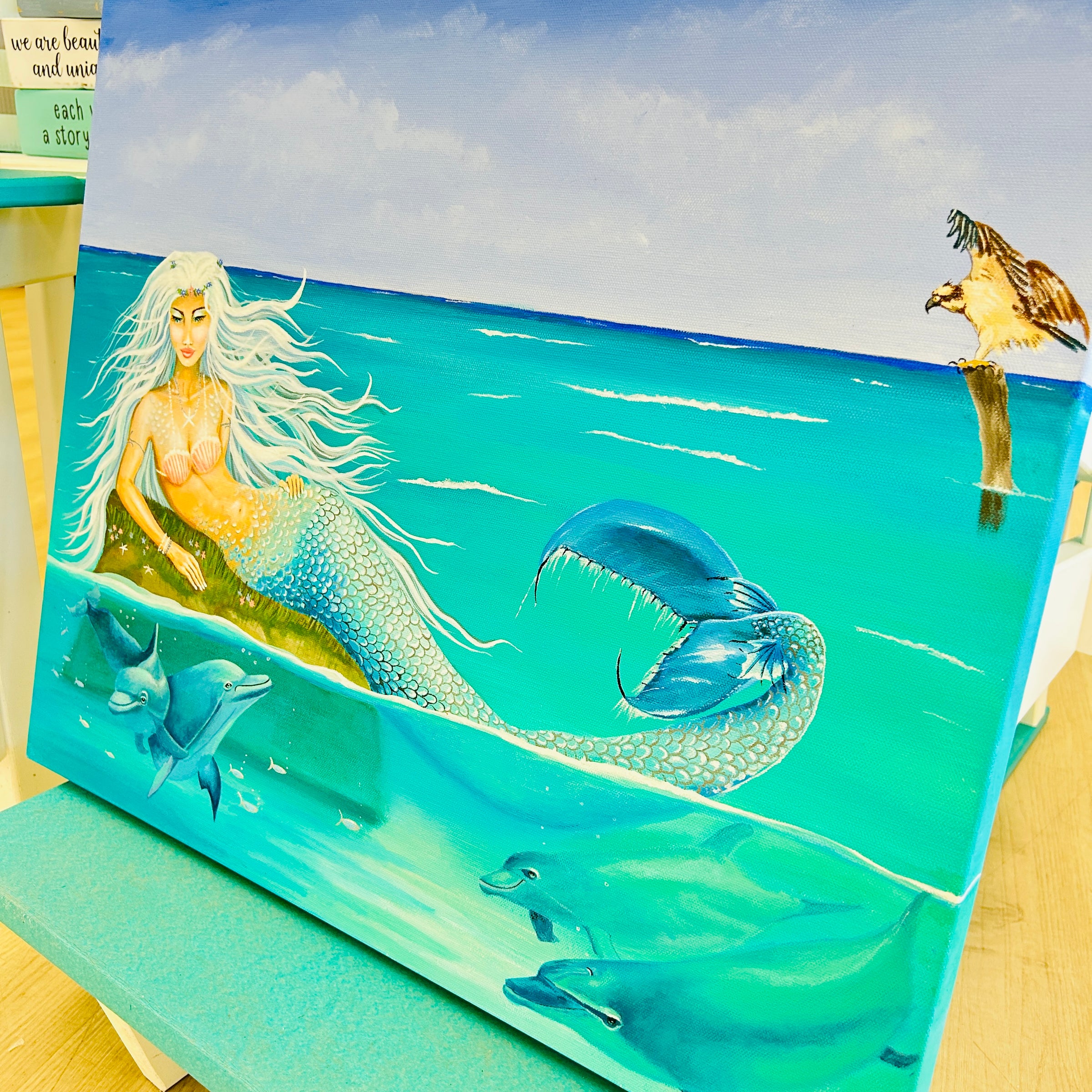 Original Mermaid Painting w/ Dolphins