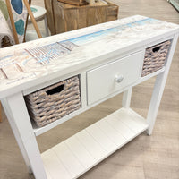 Coastal Entry Table with Drawer and Baskets w/Anastasia Musick Art