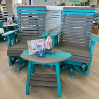 Driftwood Gray on Aruba Blue Poly Outdoor Furniture Rollback Swivel Gliders - Sunshine & Sweet Pea's Coastal Decor