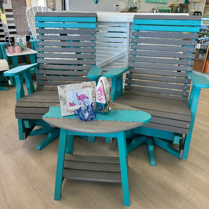 Driftwood Gray on Aruba Blue Poly Outdoor Furniture Rollback Swivel Gliders - Sunshine & Sweet Pea's Coastal Decor