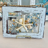 Coastal Glass Art w/ Shells, Glass, Resin, Sand- 4"x 6"