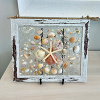 Coastal Glass Art w/ Shells, Glass, Resin, Sand- 8"x10"