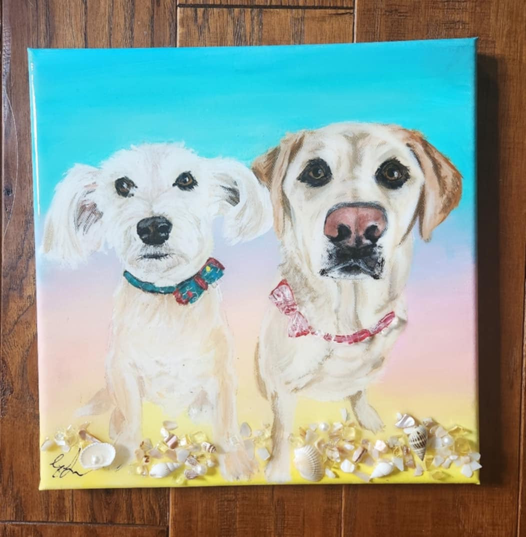 Custom Pet Portraits on Canvas w/Optional Embellishments Commission