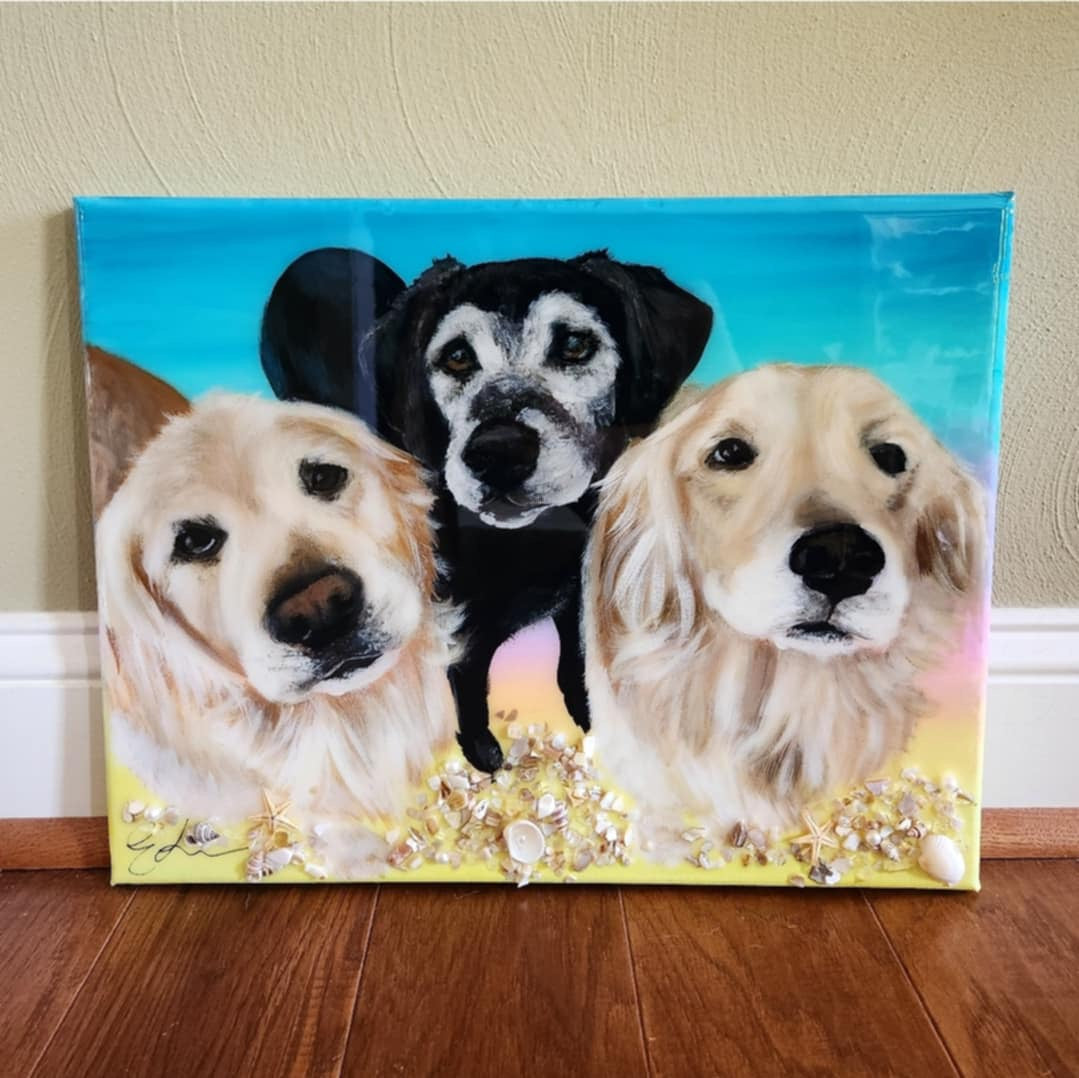 Custom Pet Portraits on Canvas w/Optional Embellishments Commission