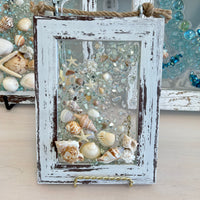 Coastal Glass Art w/ Shells, Glass, Resin, Sand- 4"x 6"