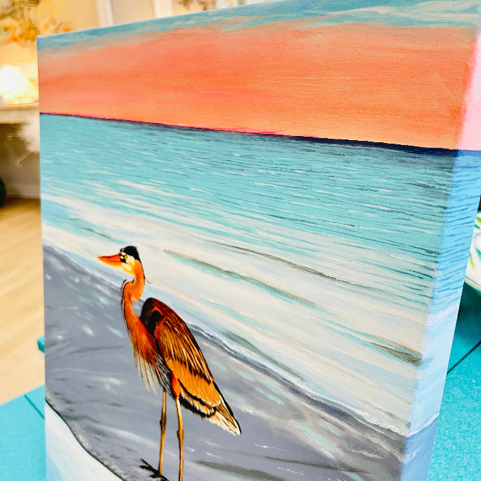 Heron and its Reflection on the Shore Original Painting
