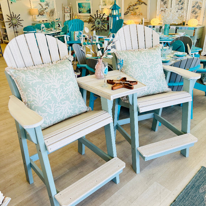 Seashell & Sage Poly Outdoor Furniture Pub Set Sunshine & Sweet Peas Coastal Decor