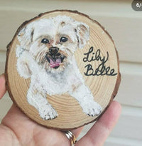 Custom Pet Portraits on Wood Slice Ornament Commission