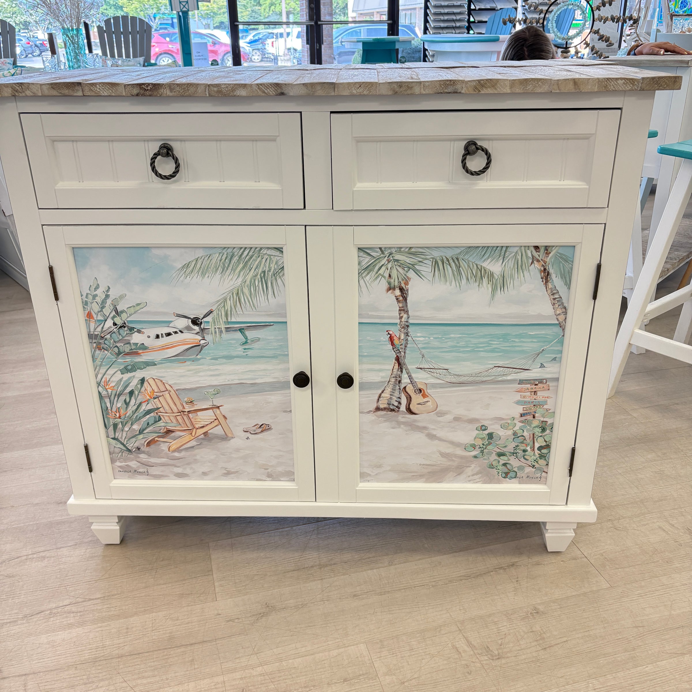 Coastal Cabinet 2 Doors and Drawers w/ Anastasia Musick Artwork