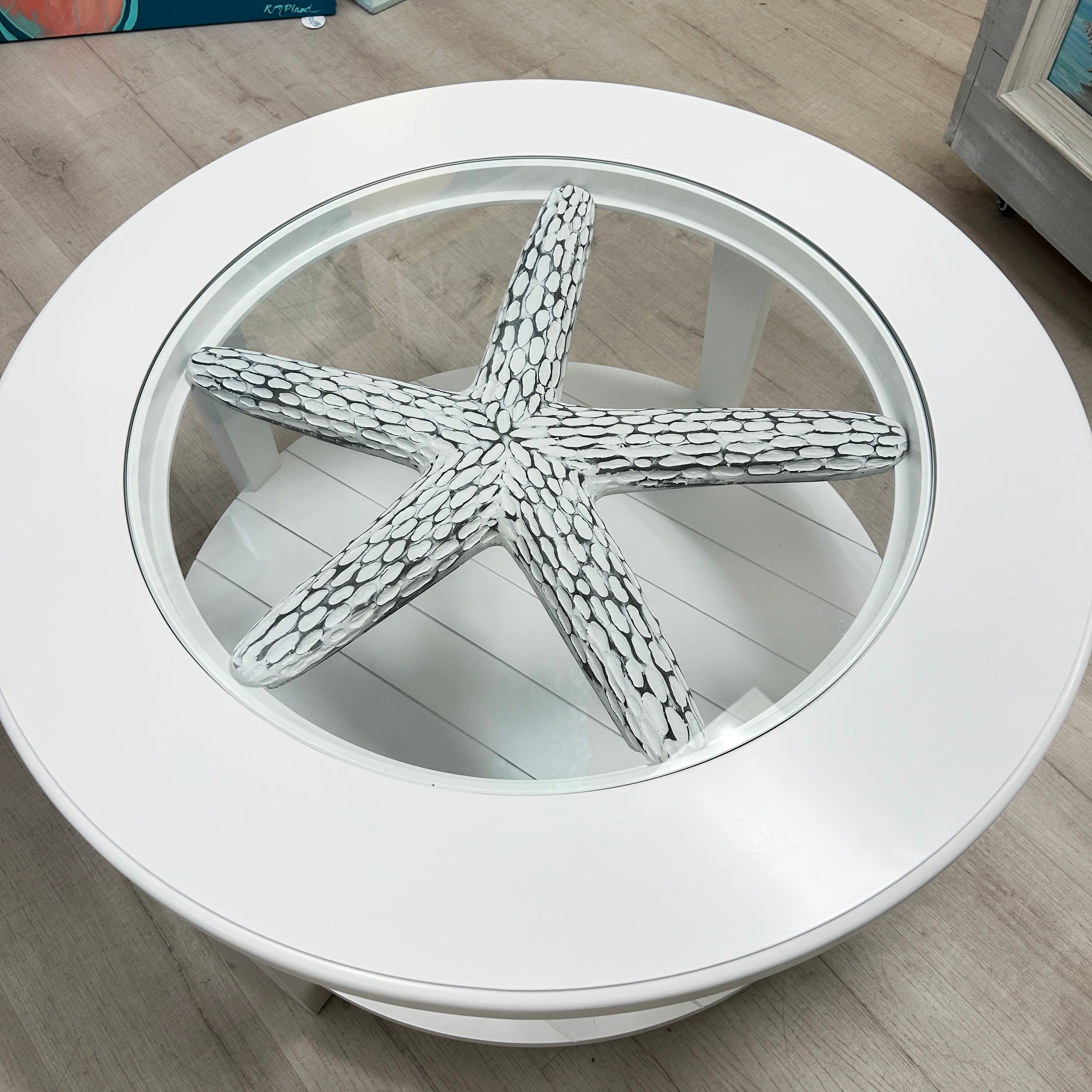 Coastal Round Tables w/ 3D Accents and Glass Tops