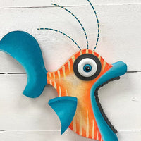 "Steve Suttlestripes” Funky Wooden Fish Sunshine & Sweet peas coastal decor