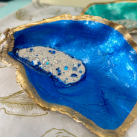 Large Oyster Shells Painted and Inlayed with Sand & Seaglass & Resin