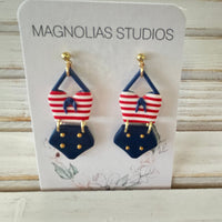 2 Piece Bathing Suit Dangle Polymer Clay Earrings Sunshine & Sweet Peas Coastal Decor
