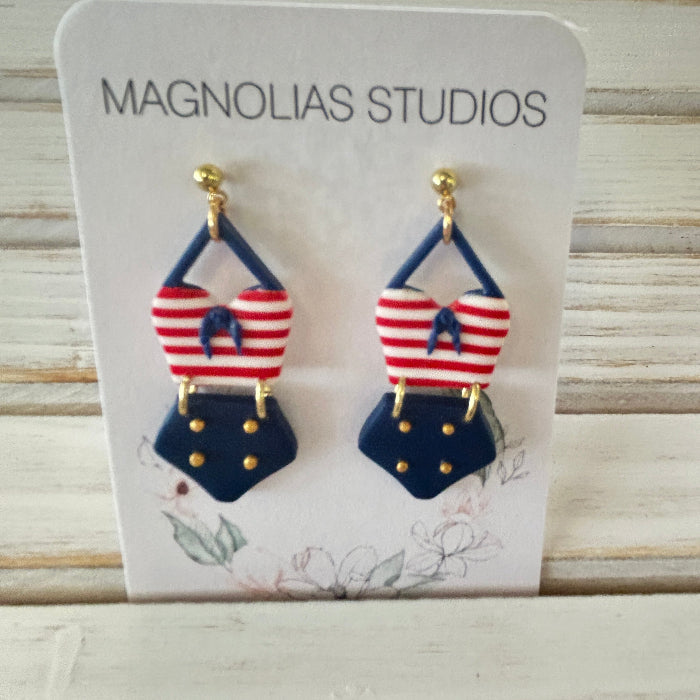 2 Piece Bathing Suit Dangle Polymer Clay Earrings Sunshine & Sweet Peas Coastal Decor