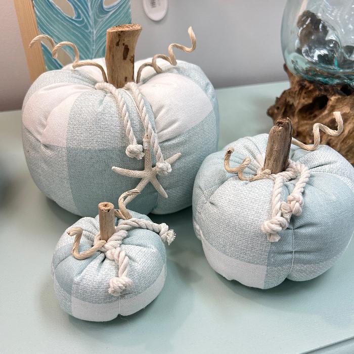 Driftwood & Fabric Pumpkin Set Sunshine & Sweet Peas Coastal Decor