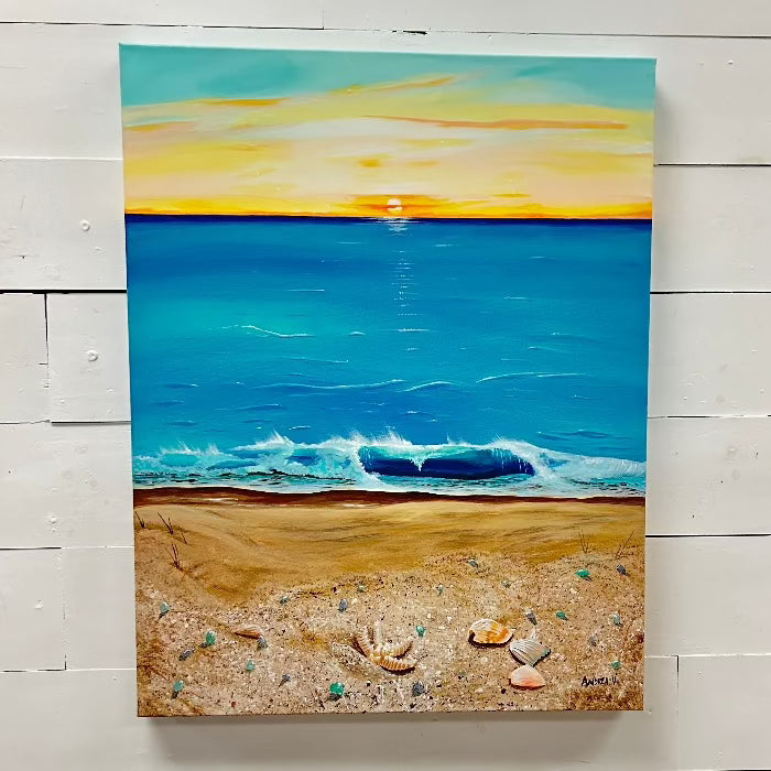 Beach and Seascape Original Painting Sunshine & Sweet Peas Coastal Decor