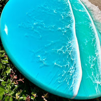 Round Beach Inspired Emerald Resin & White Sand Coastal Scene 12" - Sunshine & Sweet Pea's Coastal Decor