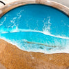 Wooden Tray w/Teal Resin & Dark Sand Beach Scene
