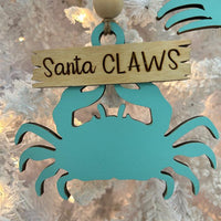 Assorted Wooden Crab Santa Claws Christmas Ornaments Sunshine & Sweet Peas Coastal Decor