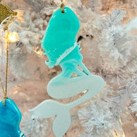 Assorted Sitting Mermaid Wooden Ornaments w/ Resin and Sand or Glitter Ornaments Sunshine & Sweet Peas Costal Decor