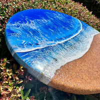 Round Beach Inspired Blue Resin & Dark Sand Coastal Scene 12" - Sunshine & Sweet Pea's Coastal Decor