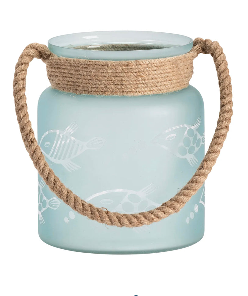 Fisher Hurricane w/Rope Handle Sunshine & Sweet Peas Coastal Decor