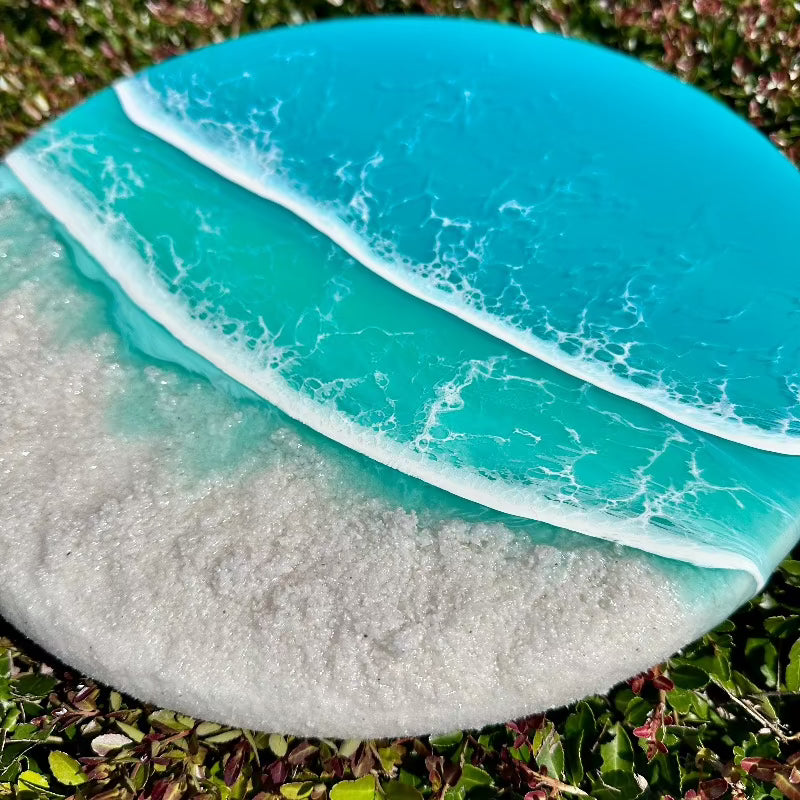 Round Beach Inspired Emerald Resin & White Sand Coastal Scene 12" - Sunshine & Sweet Pea's Coastal Decor