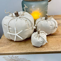 Driftwood & Fabric Pumpkin Set Sunshine & Sweet Peas Coastal Decor