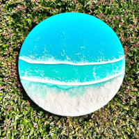 Round Beach Inspired Emerald Resin & White Sand Coastal Scene 12" - Sunshine & Sweet Pea's Coastal Decor