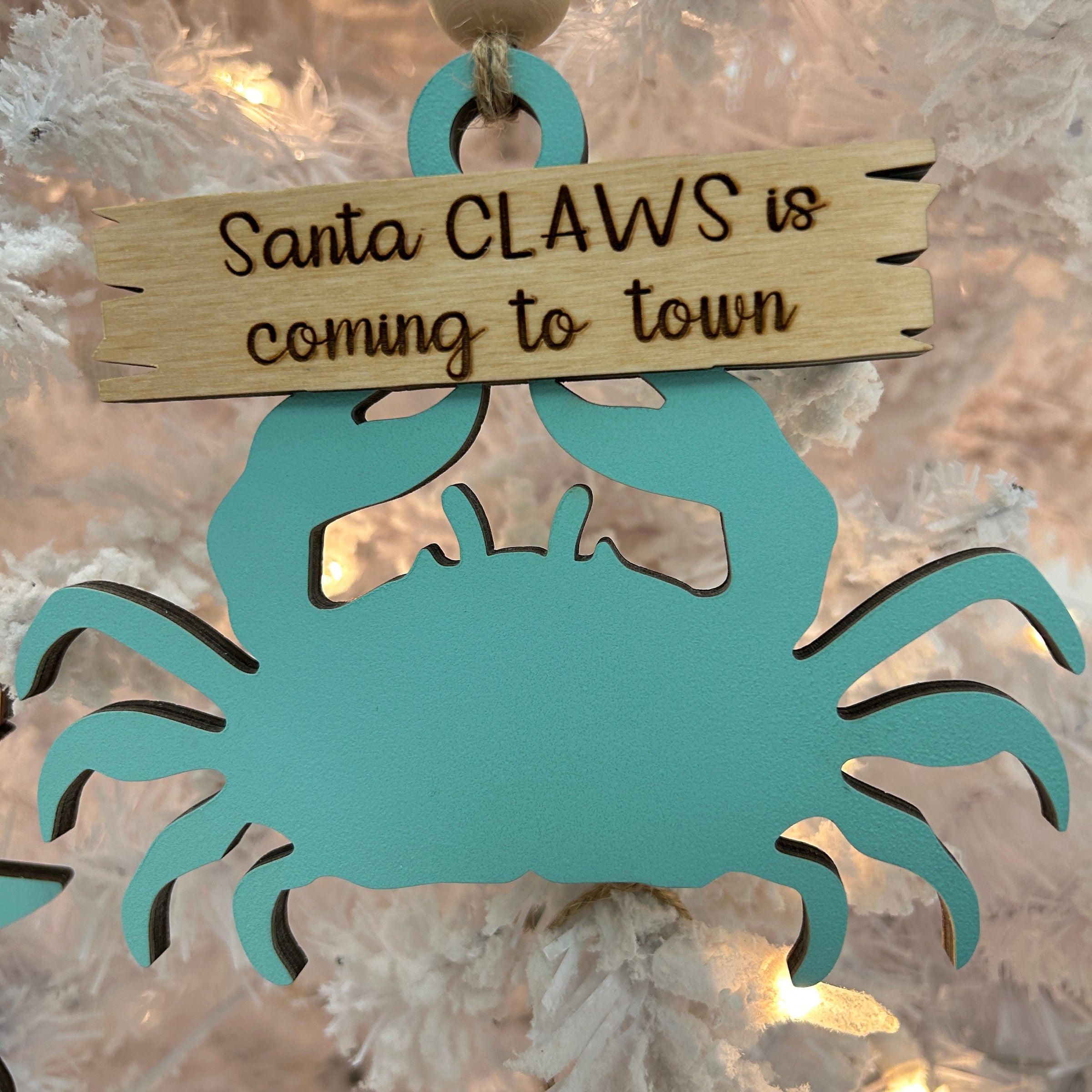 Assorted Wooden Crab Santa Claws Christmas Ornaments Sunshine & Sweet Peas Coastal Decor
