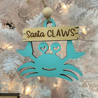 Assorted Wooden Crab Santa Claws Christmas Ornaments Sunshine & Sweet Peas Coastal Decor