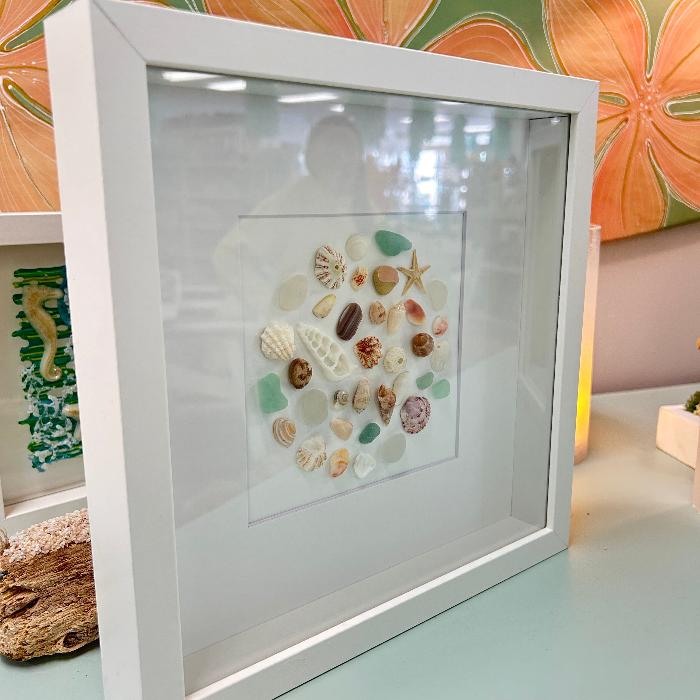 Sea Glass and Shells Shadow Box Art Sunshine & Sweet Peas Coastal Decor