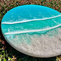 Round Beach Inspired Emerald Resin & White Sand Coastal Scene 12" - Sunshine & Sweet Pea's Coastal Decor