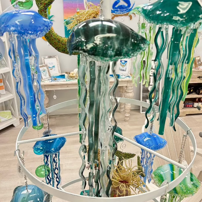 Assorted 20" Glass Jellyfish Sunshine & Sweet Peas Coastal Decor