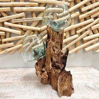 Mouthblown Glass on Driftwood Sunshine & Sweet Peas Coastal Decor