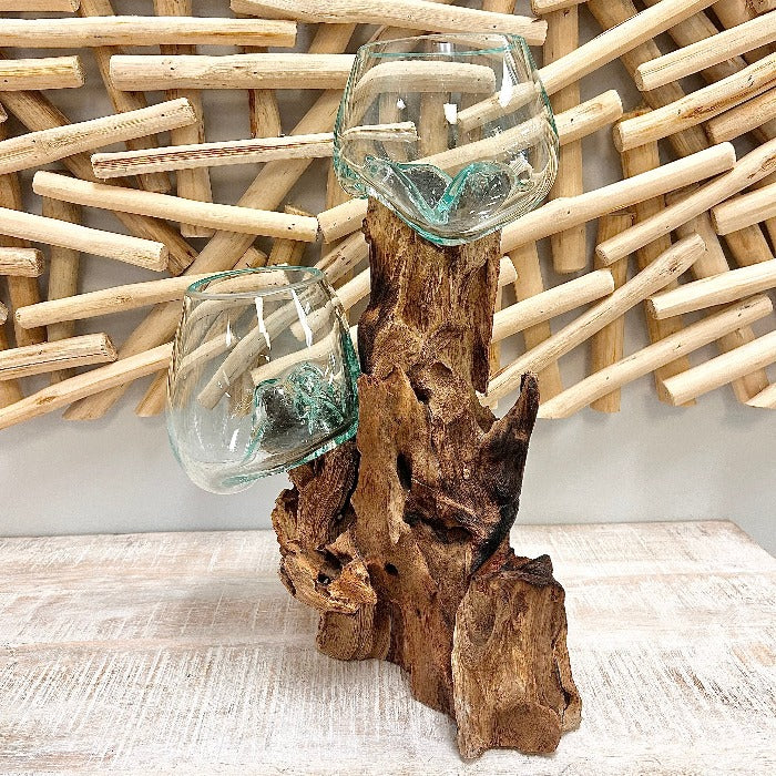 Mouthblown Glass on Driftwood Sunshine & Sweet Peas Coastal Decor