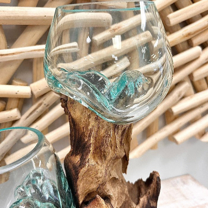Mouthblown Glass on Driftwood Sunshine & Sweet Peas Coastal Decor
