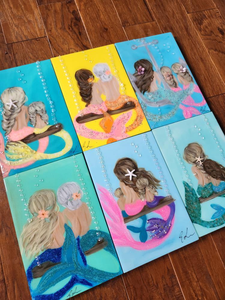Custom Mermaid on Canvas w/Embellishments Commission