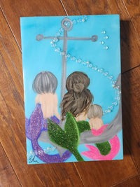 Custom Mermaid on Canvas w/Embellishments Commission