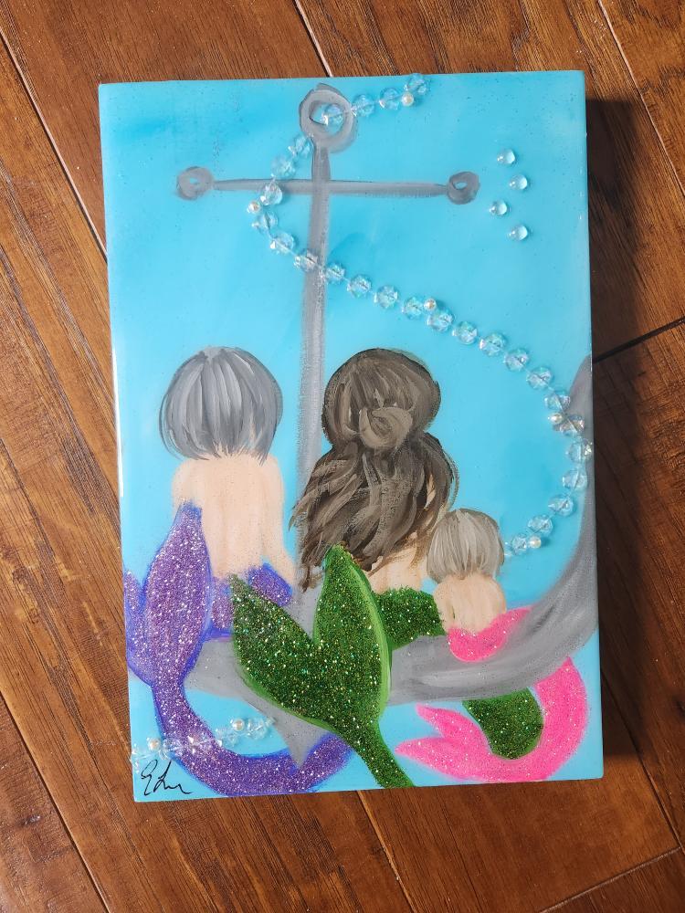 Custom Mermaid on Canvas w/Embellishments Commission