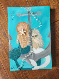 Custom Mermaid on Canvas w/Embellishments Commission