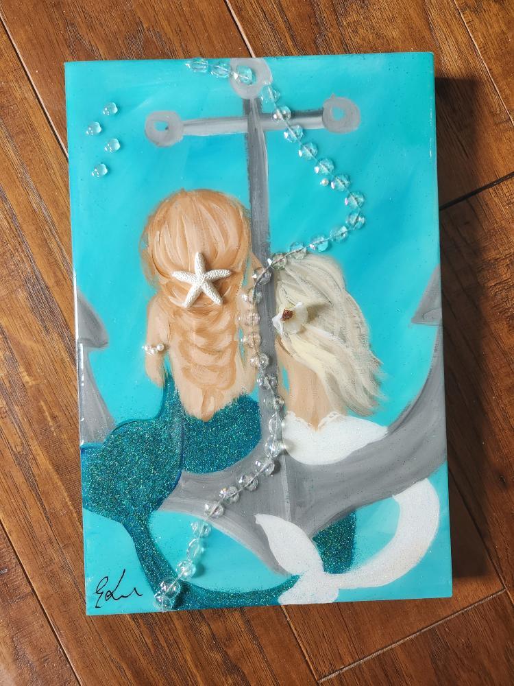 Custom Mermaid on Canvas w/Embellishments Commission