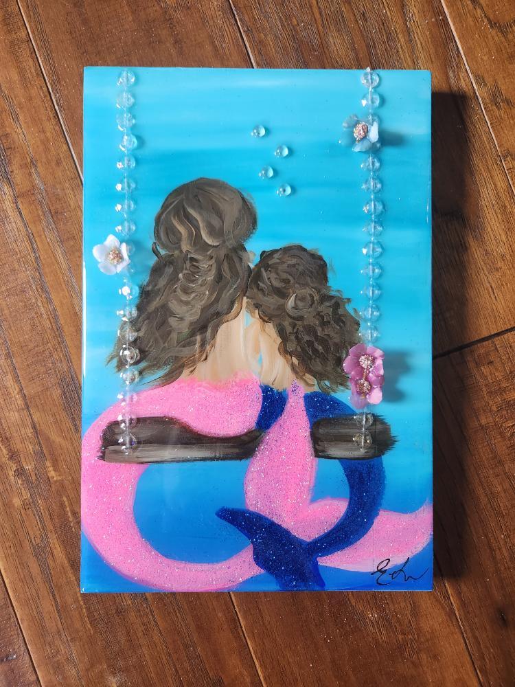 Custom Mermaid on Canvas w/Embellishments Commission