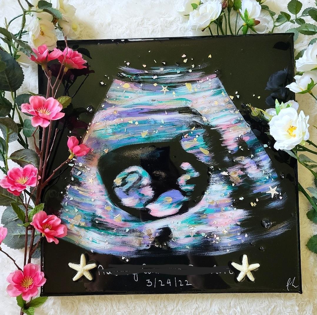 Custom Ultrasound Painting on Canvas w/Resin Finish & Embellishments Commission