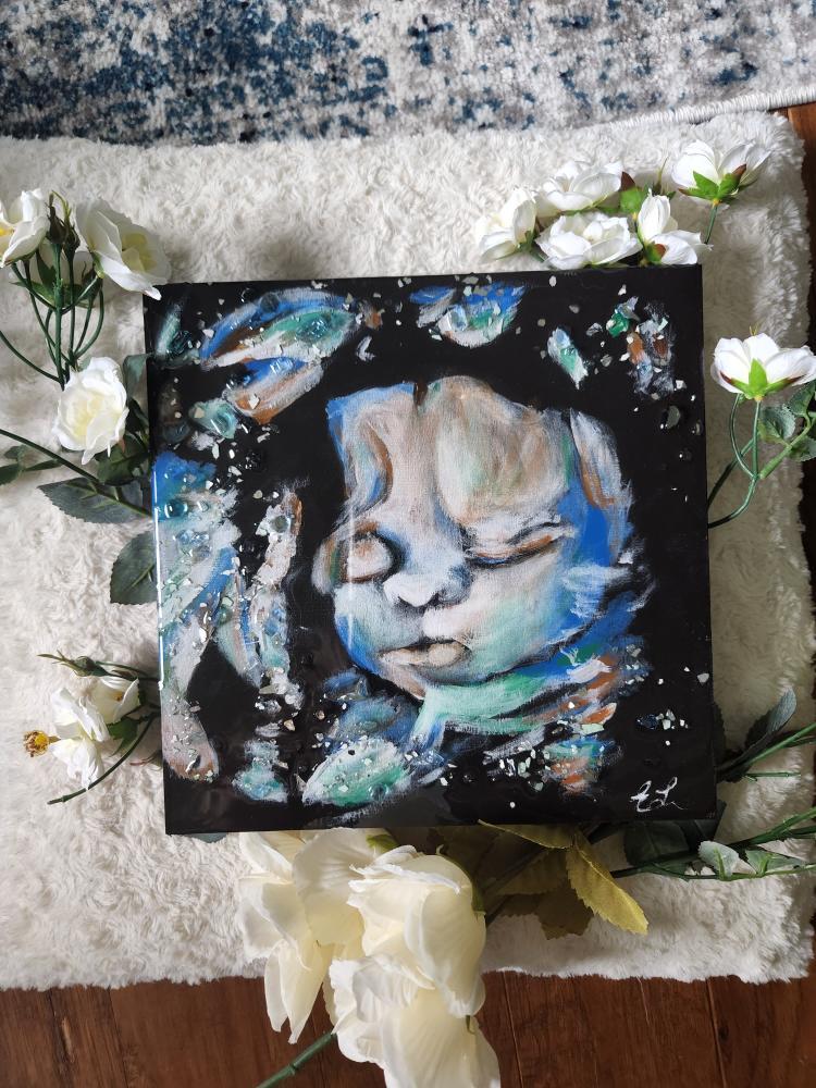 Custom Ultrasound Painting on Canvas w/Resin Finish & Embellishments Commission