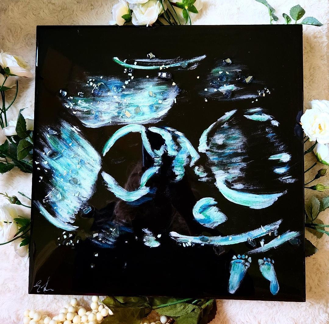 Custom Ultrasound Painting on Canvas w/Resin Finish & Embellishments Commission